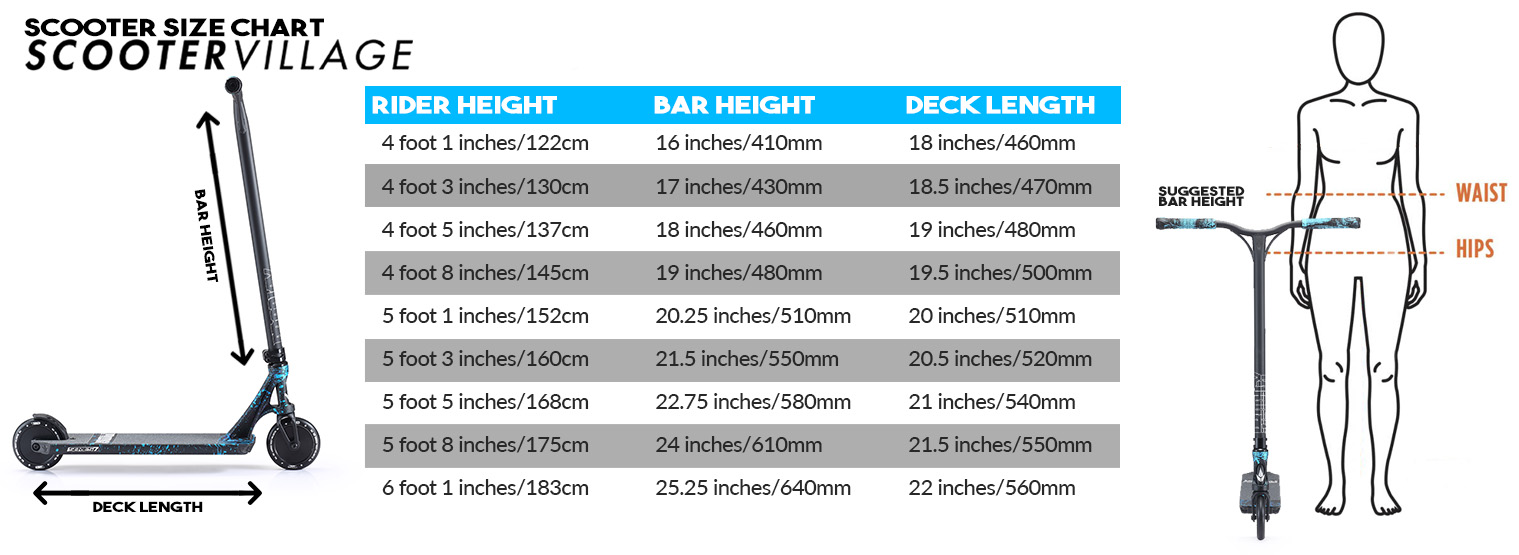 Help With Choosing The Right Size Complete Scooter. scooter bar height char...