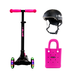 I-Glide Kids 3 Wheel Scooter + Helmet Pack | Pink/Black