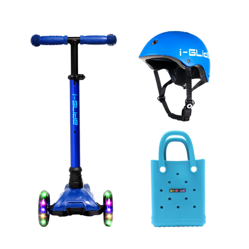 I-Glide Kids 3 Wheel Scooter + Helmet Pack | Blue/Blue