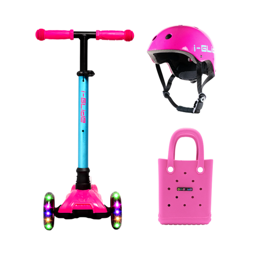 I-Glide Kids 3 Wheel Scooter + Helmet Pack | Pink/Aqua