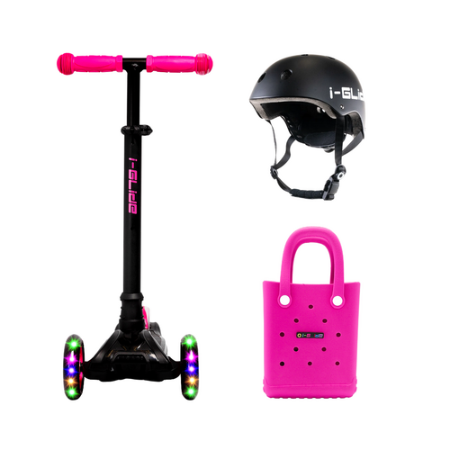 I-Glide Kids 3 Wheel Scooter + Helmet Pack | Pink/Black