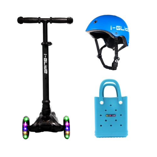 I-Glide Kids 3 Wheel Scooter + Helmet Pack | Blue/Black