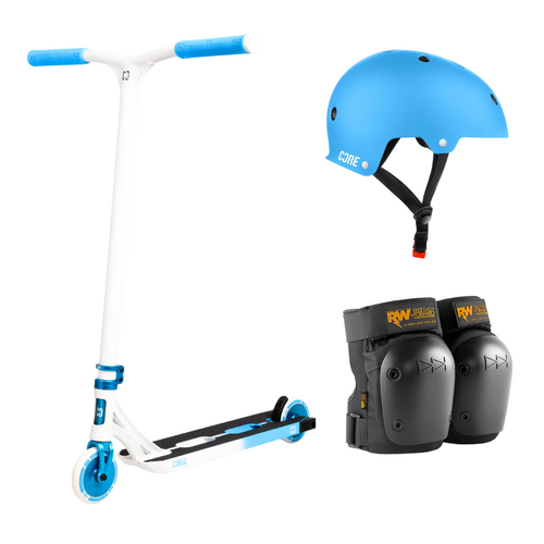 Core 'Corey Sponseller' Scooter + Helmet Pack | White/Blue