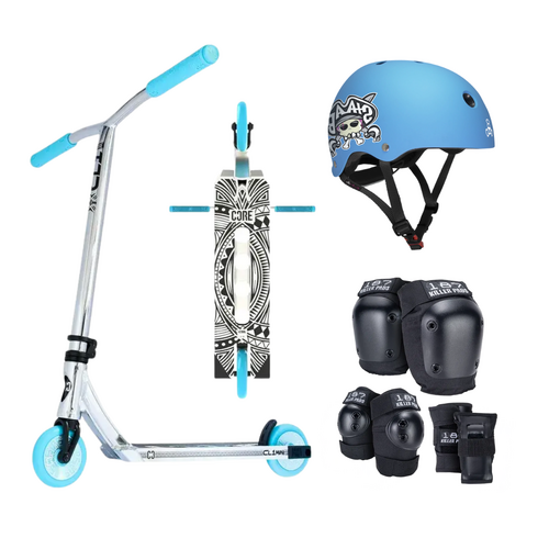Core CL1 Mini Scooter + Helmet Pack | Chrome/Teal