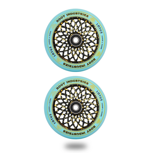 Root Industries Lotus Wheels 110mm | Blue/Gold Splatter